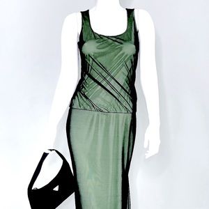 Nicole Miller Vintage Mesh Maxi Dress | Black /Lime Green | SZ M